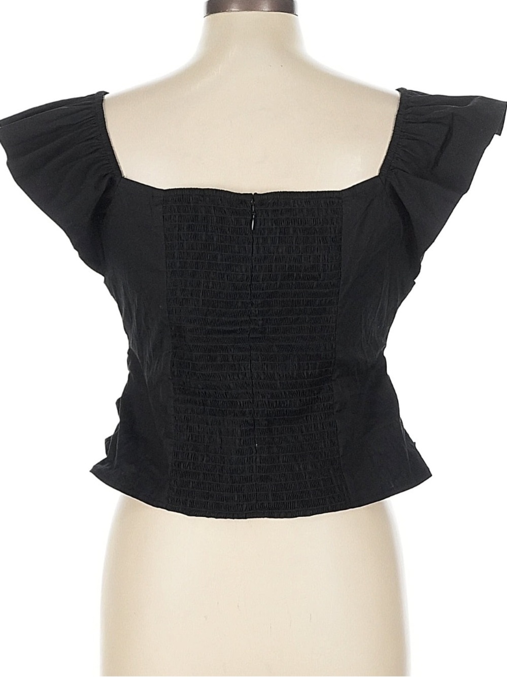 White House Black Market Black Ruched V-Neck Cap Sleeve Top - Picture 2 of 5